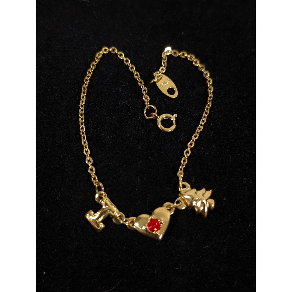 Vintage Avon 1992 I Love Christmas Bracelet Gold Tone Red Rhinestone 8"